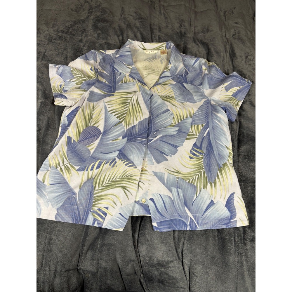 Tommy Bahama‎ Silk Tropical Leaves Button Up Shirt Mens XL (16) Aloha Camp